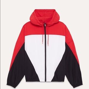 Aritzia TNA cherry and black windbreaker